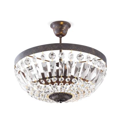 Krištáľový luster na tyči ARILA 3xE14/40W/230V pr. 40 cm hnedá/patina
