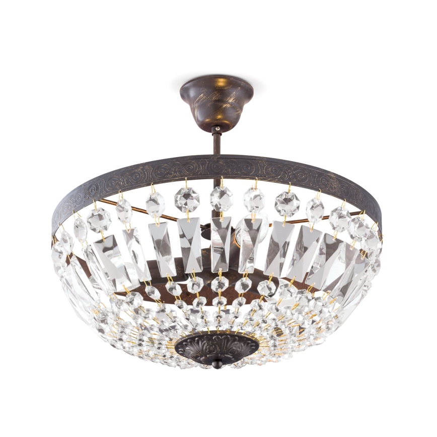 Krištáľový luster na tyči ARILA 3xE14/40W/230V pr. 40 cm hnedá/patina