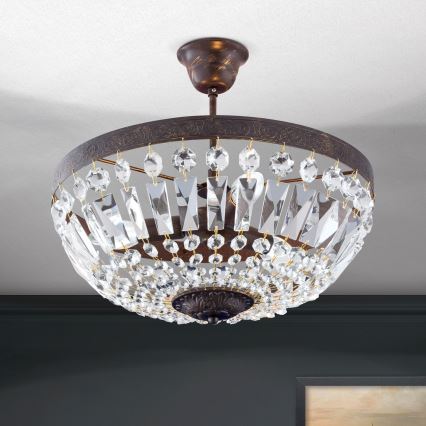 Krištáľový luster na tyči ARILA 3xE14/40W/230V pr. 40 cm hnedá/patina