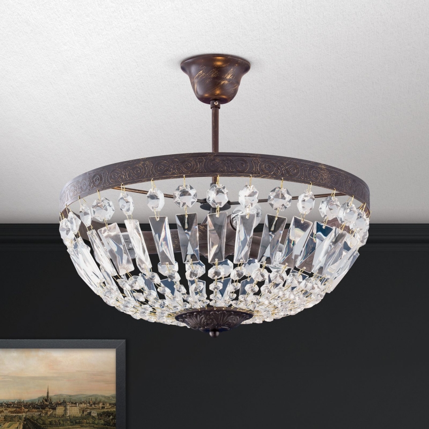 Krištáľový luster na tyči ARILA 3xE14/40W/230V pr. 40 cm hnedá/patina