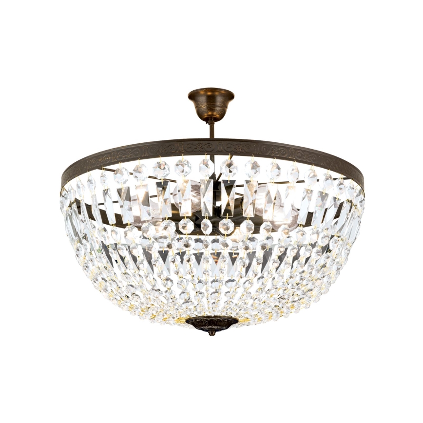 Krištáľový luster na tyči ARILA 6xE27/60W/230V pr. 60 cm hnedá/patina