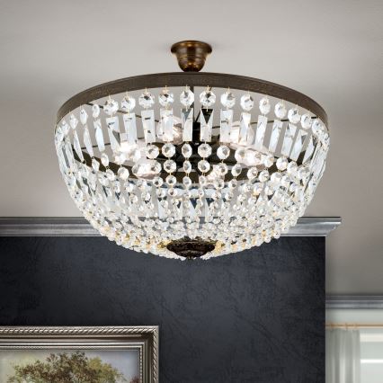 Krištáľový luster na tyči ARILA 6xE27/60W/230V pr. 60 cm hnedá/patina