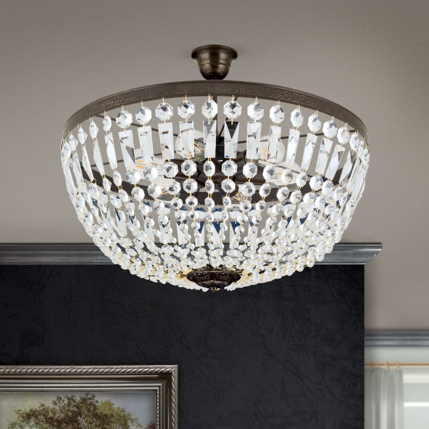 Krištáľový luster na tyči ARILA 6xE27/60W/230V pr. 60 cm hnedá/patina