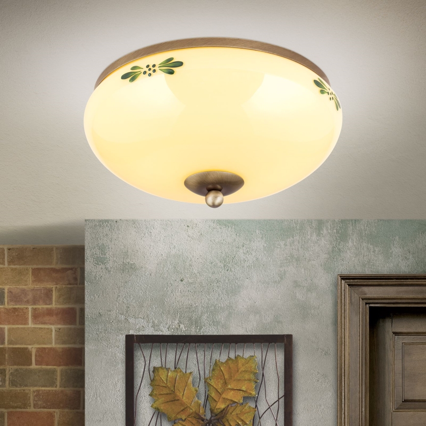 Stropné svietidlo LANDHAUS 2xE27/60W/230V pr. 28 cm bronz/béžová