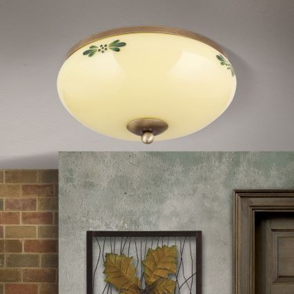 Stropné svietidlo LANDHAUS 2xE27/60W/230V pr. 28 cm bronz/béžová