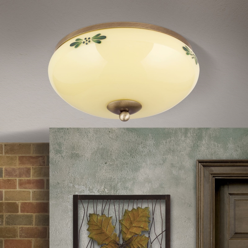 Stropné svietidlo LANDHAUS 2xE27/60W/230V pr. 28 cm bronz/béžová