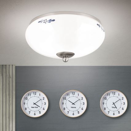 Stropné svietidlo LANDHAUS 2xE27/60W/230V pr. 28 cm matný chróm/biela