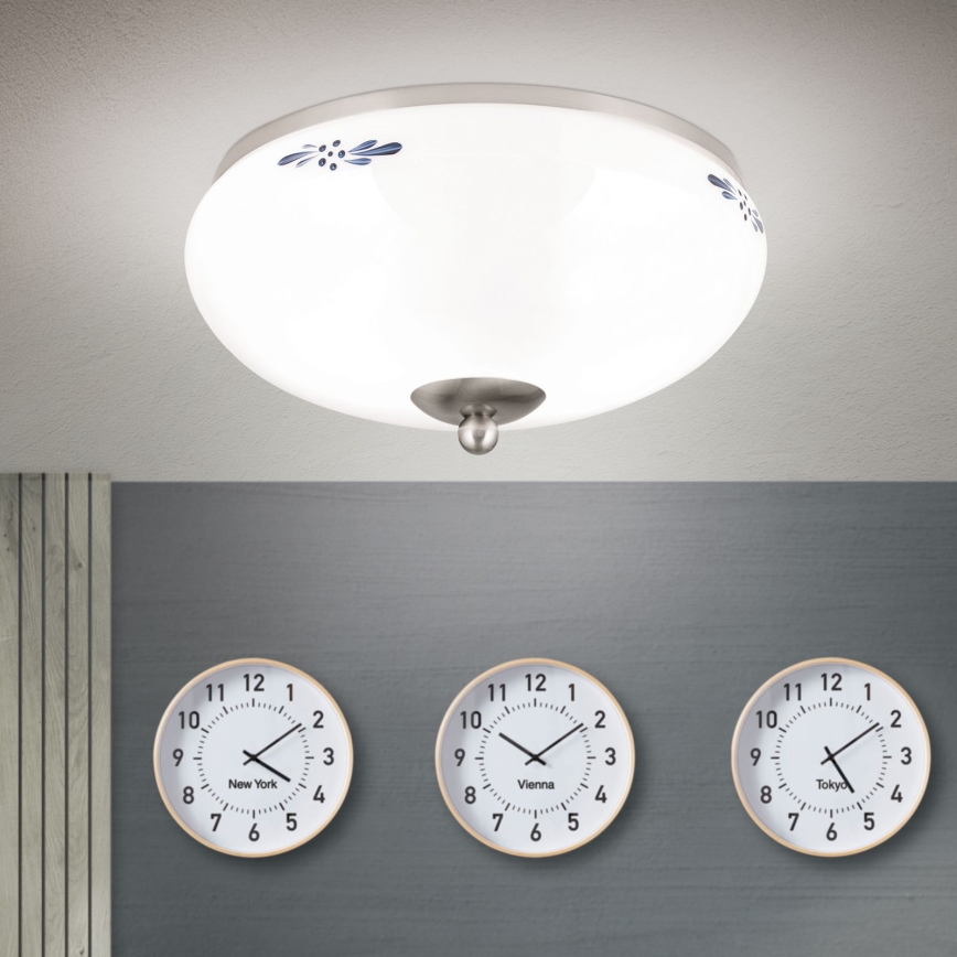 Stropné svietidlo LANDHAUS 2xE27/60W/230V pr. 28 cm matný chróm/biela