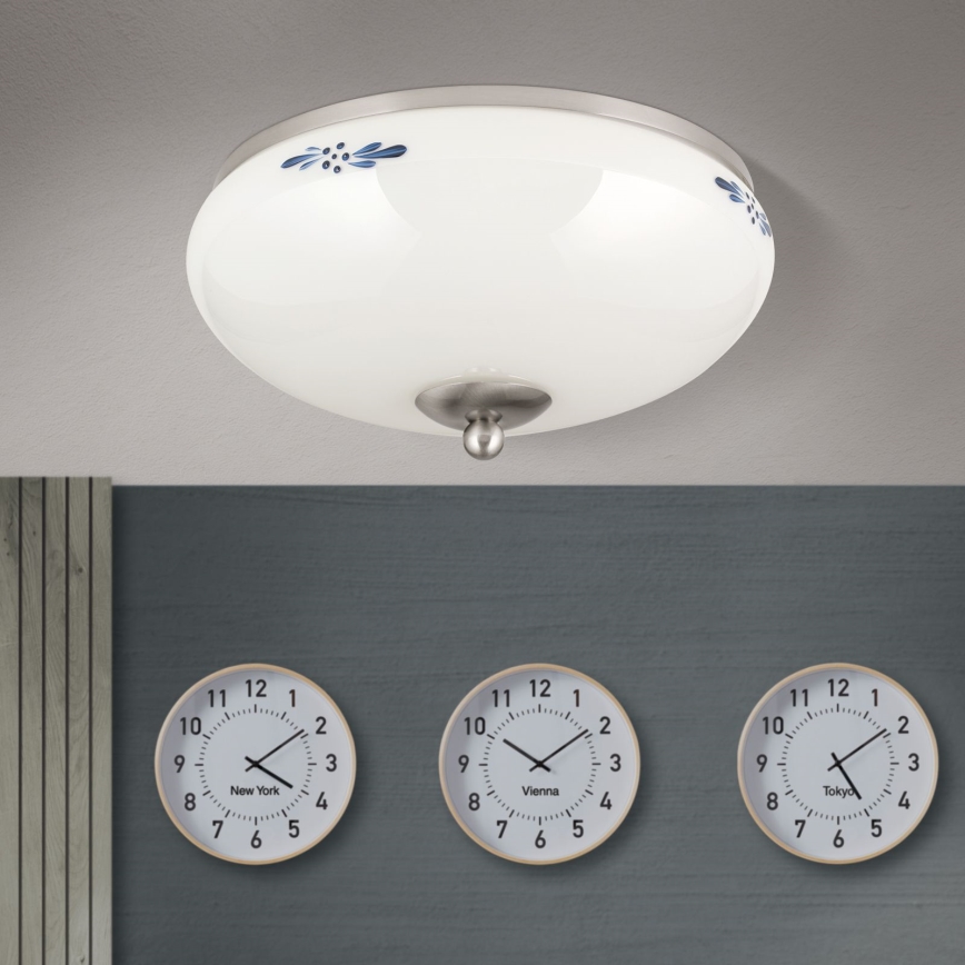 Stropné svietidlo LANDHAUS 2xE27/60W/230V pr. 28 cm matný chróm/biela