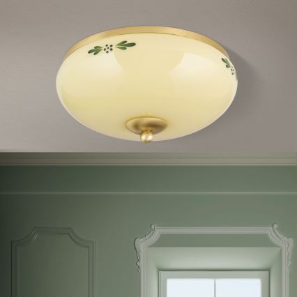 Stropné svietidlo LANDHAUS 2xE27/60W/230V pr. 28 cm mosadz/béžová