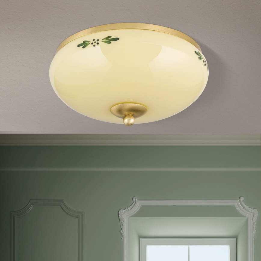 Stropné svietidlo LANDHAUS 2xE27/60W/230V pr. 28 cm mosadz/béžová