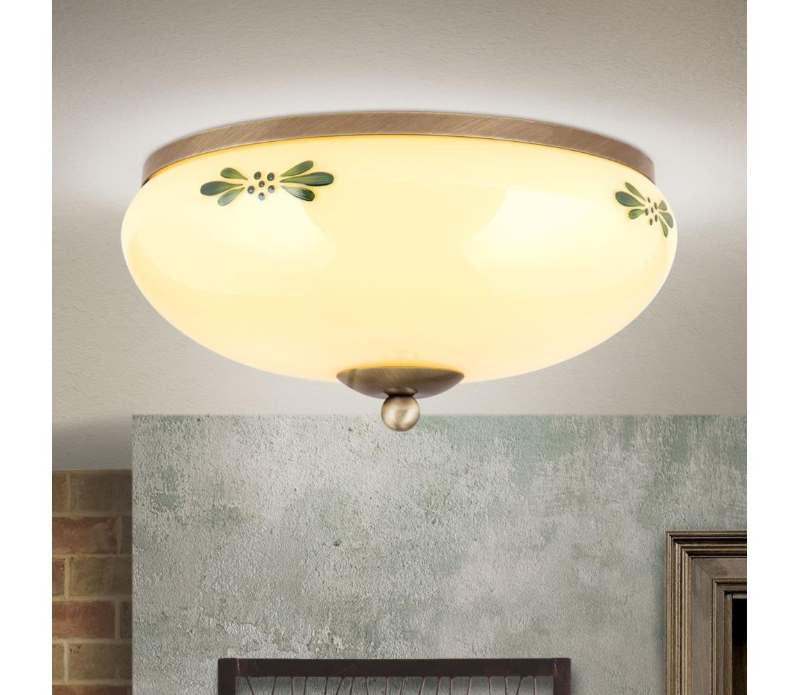 Orion DL 7-673 - Stropné svietidlo LANDHAUS 2×E27/60W/230V pr. 28 cm bronz/béžová DL 7-673 Patina/champ-grün