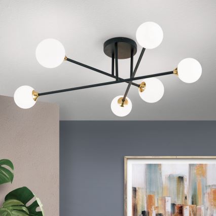Prisadený luster SNOWWHITE 6xG9/20W/230V pr. 84 cm čierna/zlatá