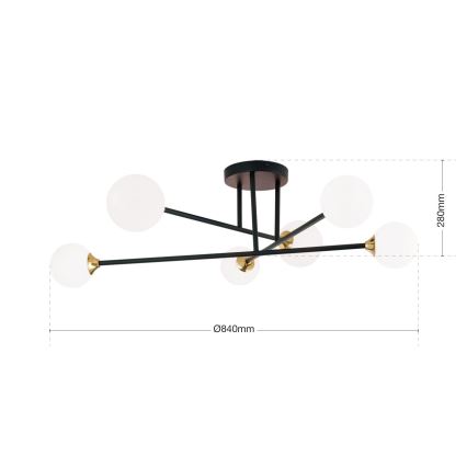 Prisadený luster SNOWWHITE 6xG9/20W/230V pr. 84 cm čierna/zlatá