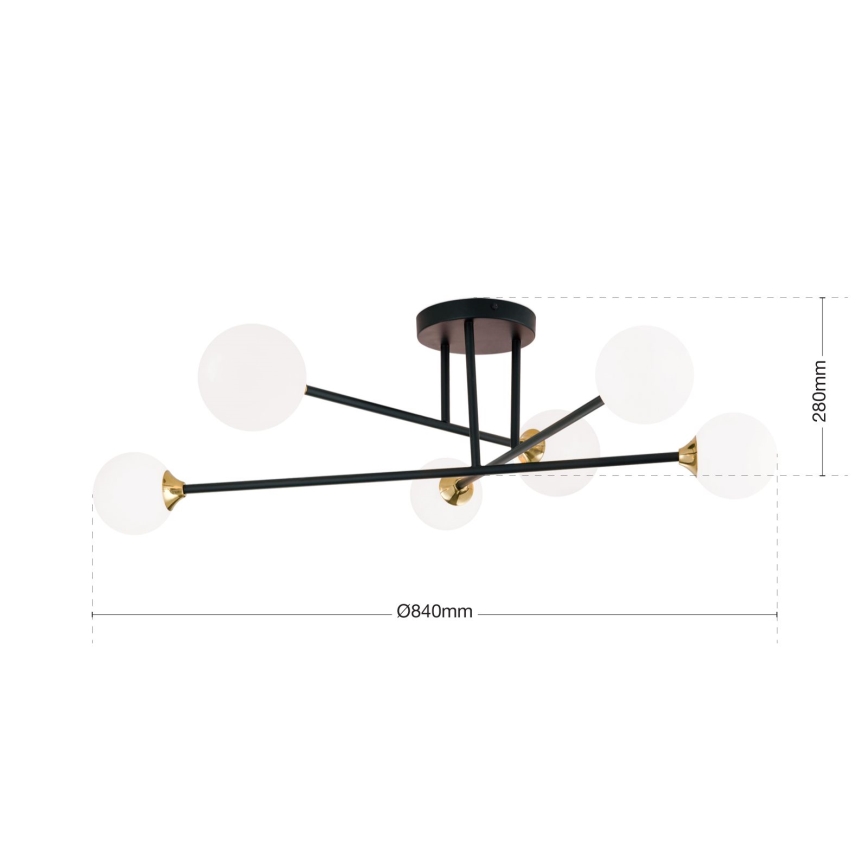 Prisadený luster SNOWWHITE 6xG9/20W/230V pr. 84 cm čierna/zlatá