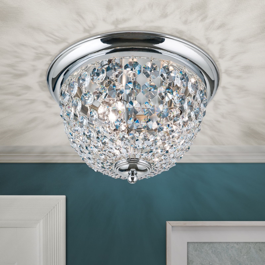 Krištáľové stropné svietidlo PLAFOND 3xE27/40W/230V pr. 35 cm lesklý chróm