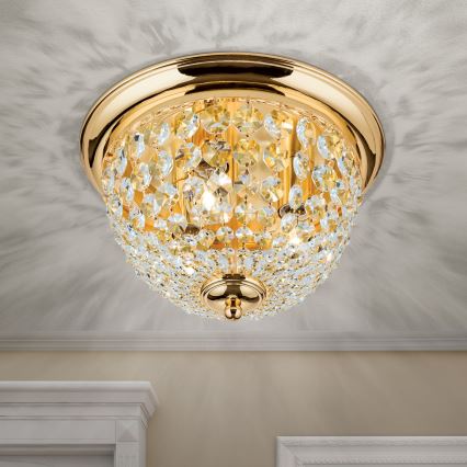 Krištáľové stropné svietidlo PLAFOND 3xE27/40W/230V pr. 35 cm zlatá