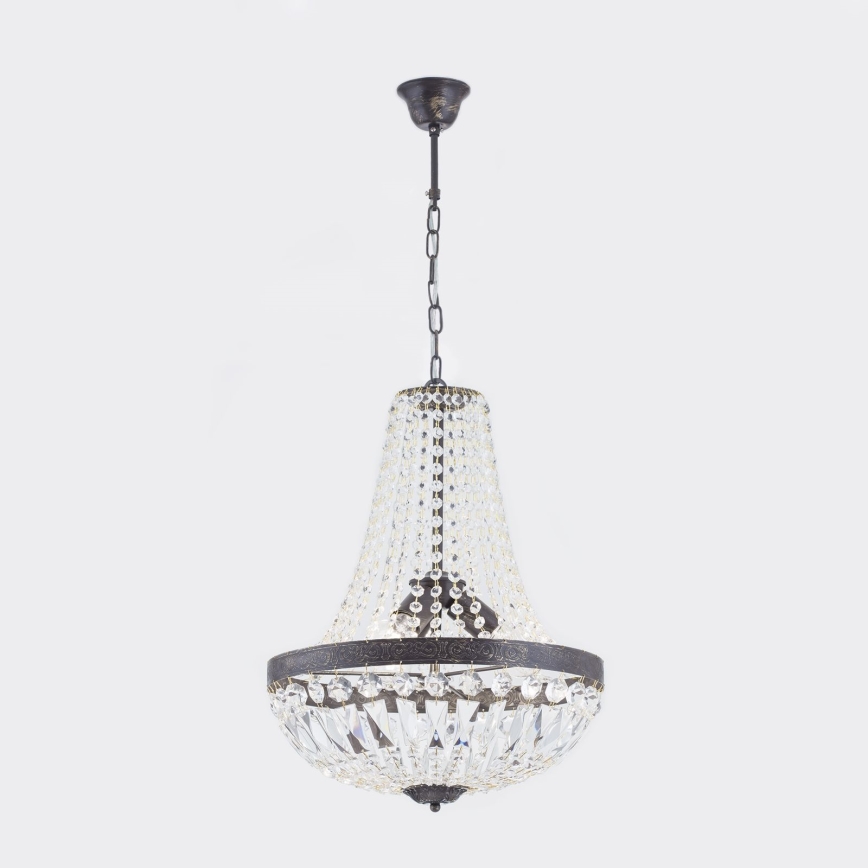 Krištáľový luster na reťazi ARILA 3xE27/60W/230V pr. 40 cm hnedá/patina