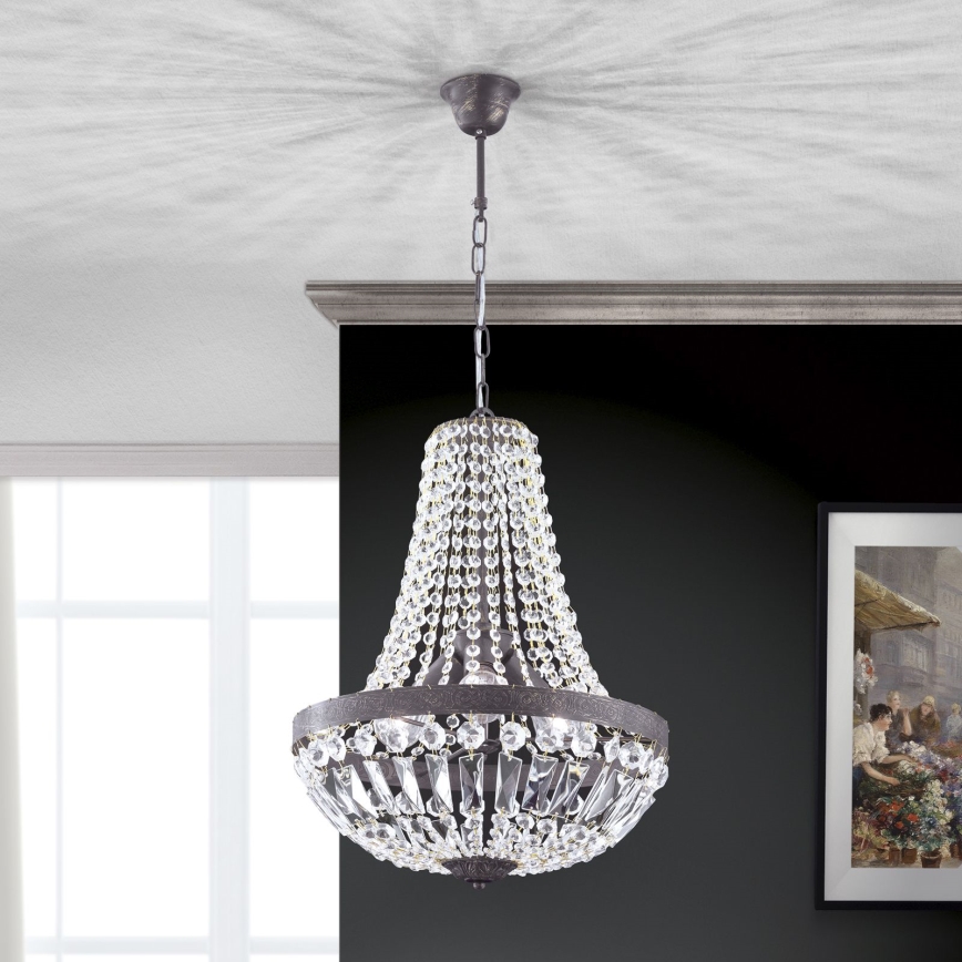 Krištáľový luster na reťazi ARILA 3xE27/60W/230V pr. 40 cm hnedá/patina