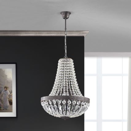 Krištáľový luster na reťazi ARILA 3xE27/60W/230V pr. 40 cm hnedá/patina