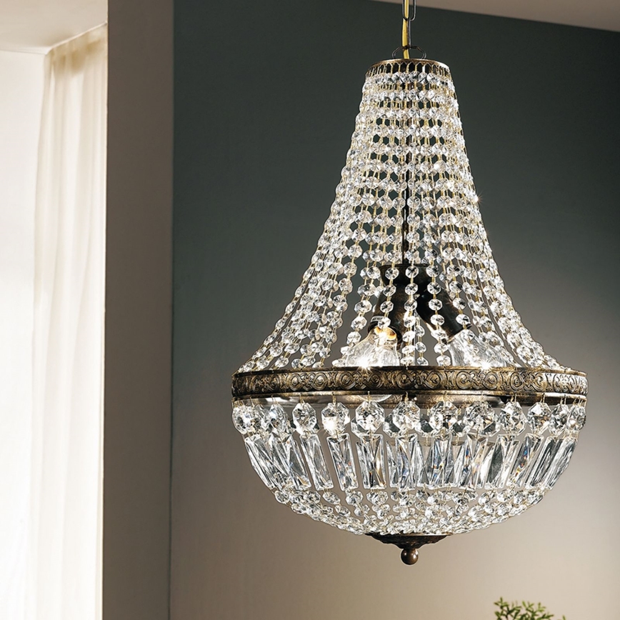 Krištáľový luster na reťazi ARILA 3xE27/60W/230V pr. 40 cm hnedá/patina