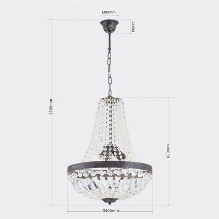 Krištáľový luster na reťazi ARILA 3xE27/60W/230V pr. 40 cm hnedá/patina