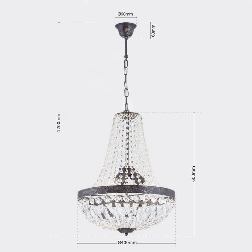 Krištáľový luster na reťazi ARILA 3xE27/60W/230V pr. 40 cm hnedá/patina