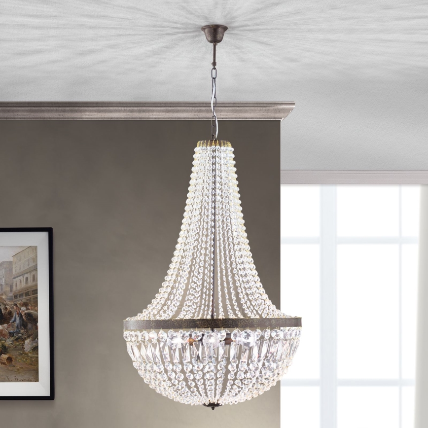 Krištáľový luster na reťazi ARILA 6xE27/60W/230V pr. 60 cm hnedá/patina