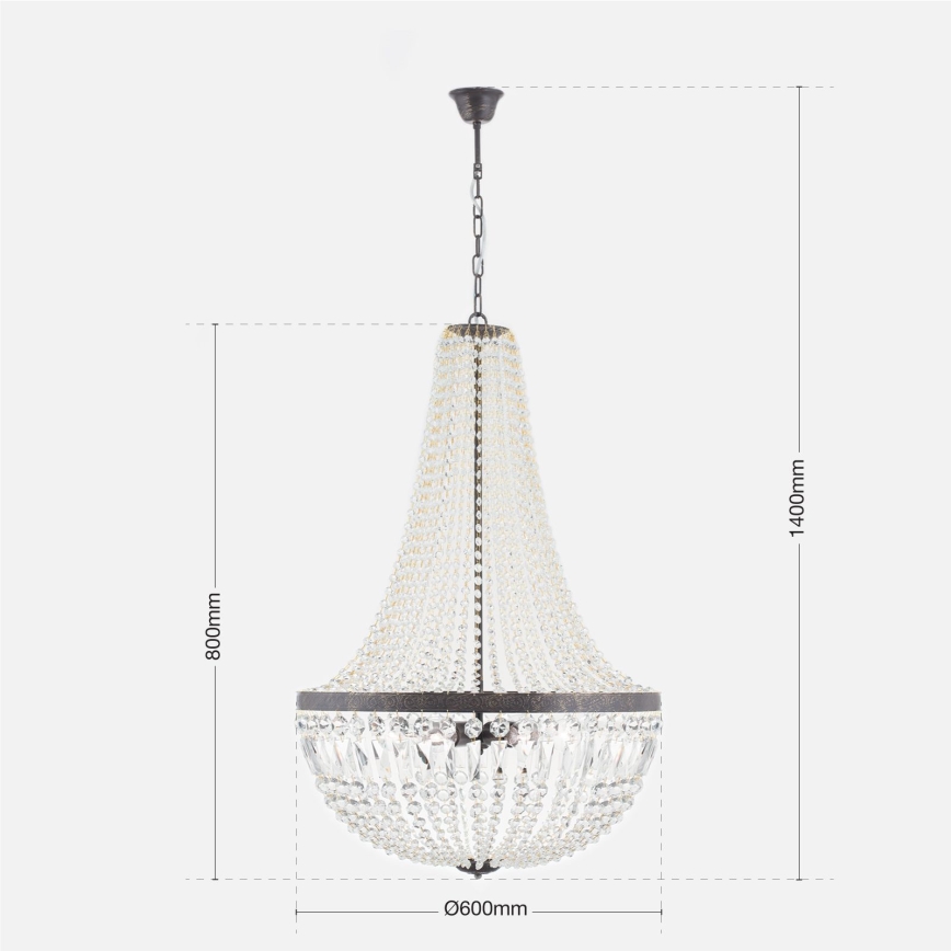 Krištáľový luster na reťazi ARILA 6xE27/60W/230V pr. 60 cm hnedá/patina