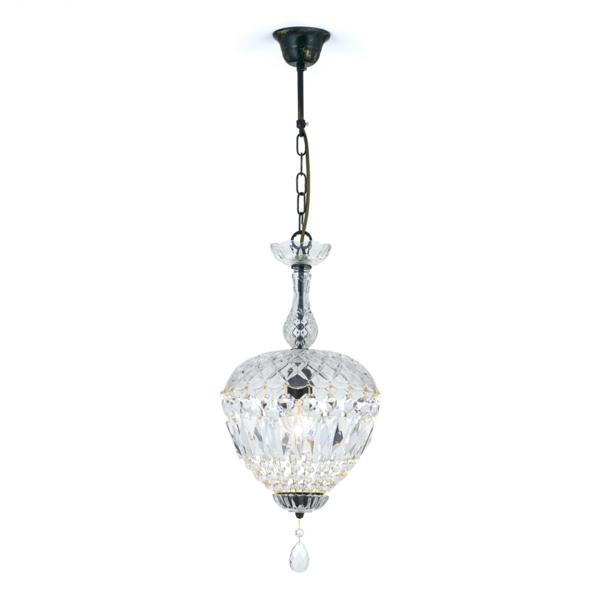 Krištáľový luster na reťazi ARILA 1xE27/60W/230V pr. 25 cm hnedá/patina