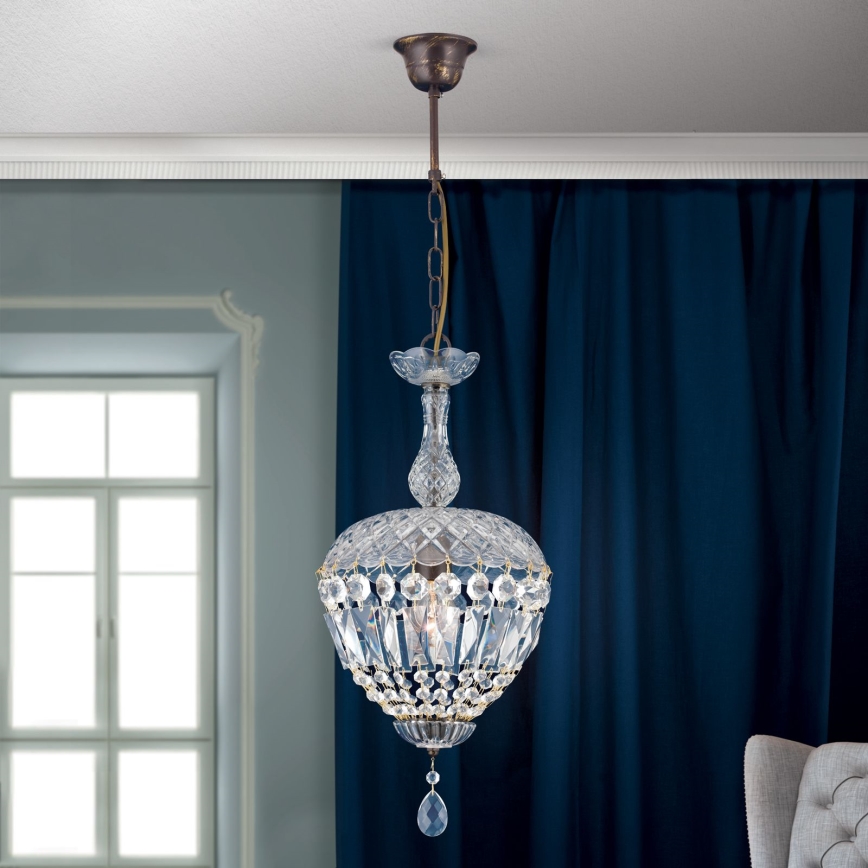 Krištáľový luster na reťazi ARILA 1xE27/60W/230V pr. 25 cm hnedá/patina