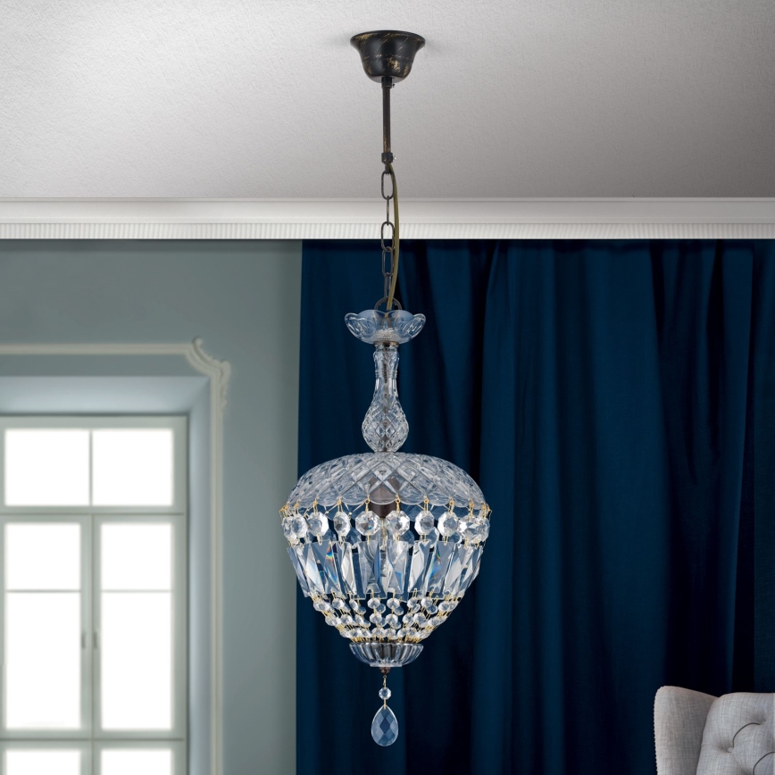 Krištáľový luster na reťazi ARILA 1xE27/60W/230V pr. 25 cm hnedá/patina