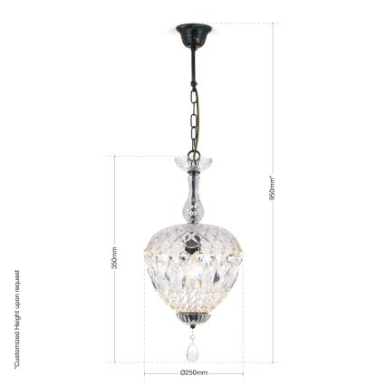 Krištáľový luster na reťazi ARILA 1xE27/60W/230V pr. 25 cm hnedá/patina