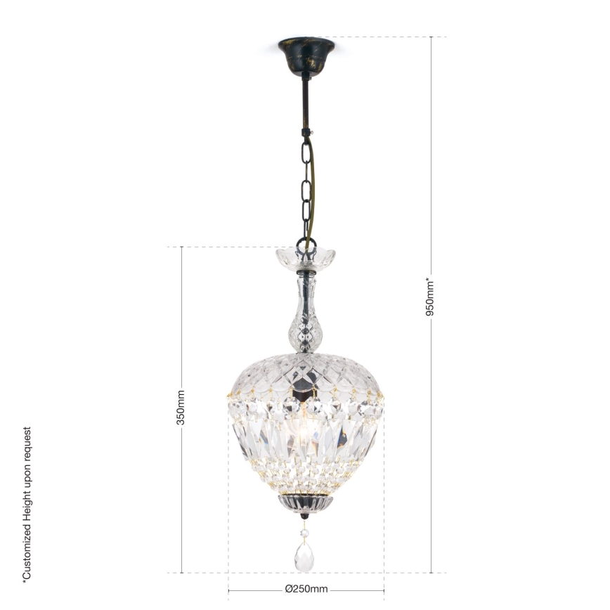 Krištáľový luster na reťazi ARILA 1xE27/60W/230V pr. 25 cm hnedá/patina