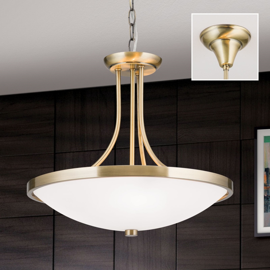 Luster na reťazi AIDA 3xE27/60W/230V pr. 39,5 cm mosadz