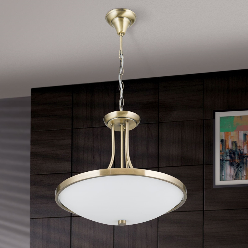Luster na reťazi AIDA 3xE27/60W/230V pr. 39,5 cm mosadz