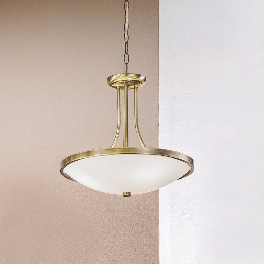 Luster na reťazi AIDA 3xE27/60W/230V pr. 39,5 cm mosadz