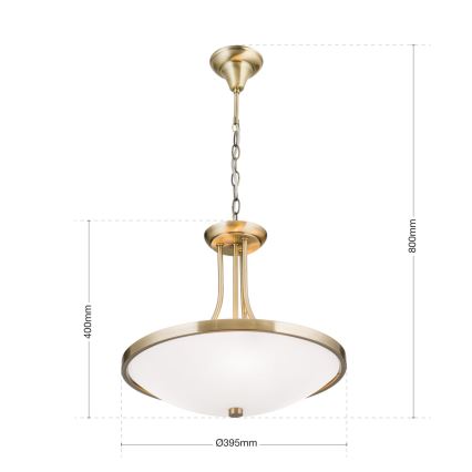 Luster na reťazi AIDA 3xE27/60W/230V pr. 39,5 cm mosadz