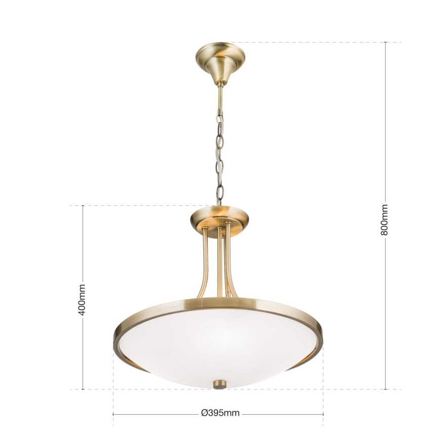 Luster na reťazi AIDA 3xE27/60W/230V pr. 39,5 cm mosadz