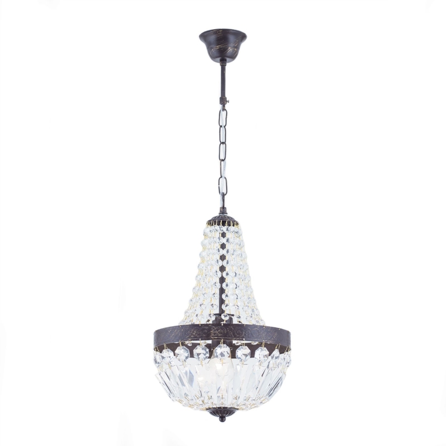 Krištáľový luster na reťazi ARILA 1xE27/60W/230V pr. 25,5 cm hnedá/patina