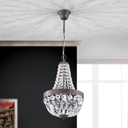 Krištáľový luster na reťazi ARILA 1xE27/60W/230V pr. 25,5 cm hnedá/patina