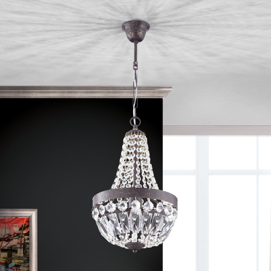 Krištáľový luster na reťazi ARILA 1xE27/60W/230V pr. 25,5 cm hnedá/patina