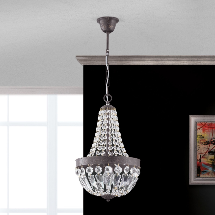 Krištáľový luster na reťazi ARILA 1xE27/60W/230V pr. 25,5 cm hnedá/patina