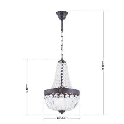 Krištáľový luster na reťazi ARILA 1xE27/60W/230V pr. 25,5 cm hnedá/patina
