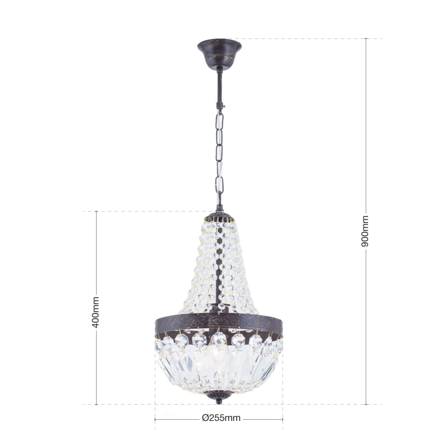 Krištáľový luster na reťazi ARILA 1xE27/60W/230V pr. 25,5 cm hnedá/patina