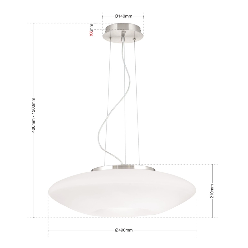 Luster na lanku BLANC 2xE27/60W/230V pr. 49 cm matný chróm