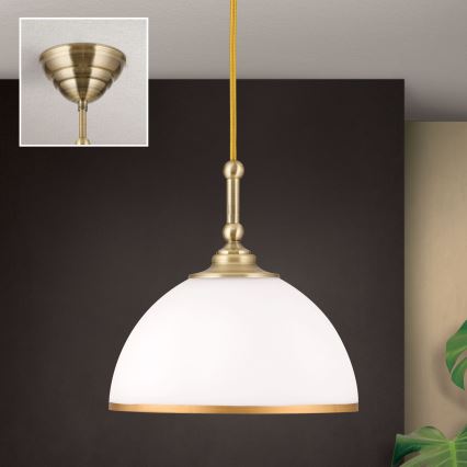 Luster na lanku OLD LAMP 1xE27/40W/230V biela/mosadz