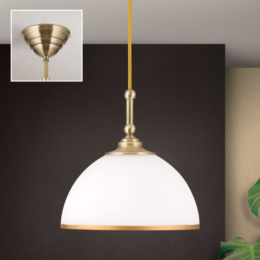 Luster na lanku OLD LAMP 1xE27/40W/230V biela/mosadz