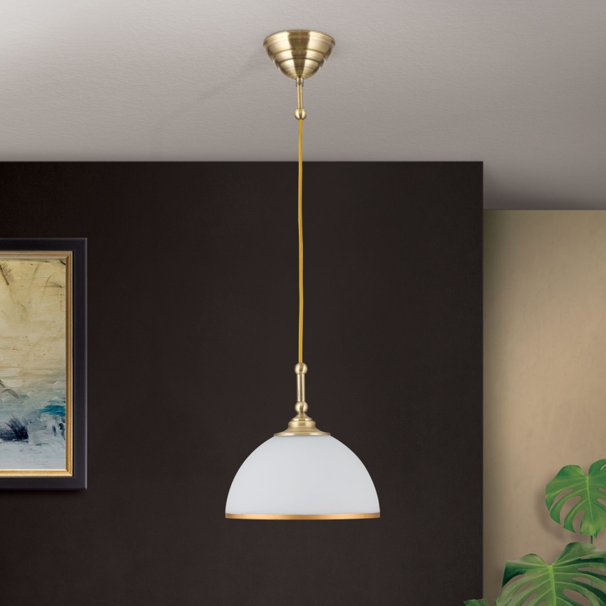 Luster na lanku OLD LAMP 1xE27/40W/230V biela/mosadz