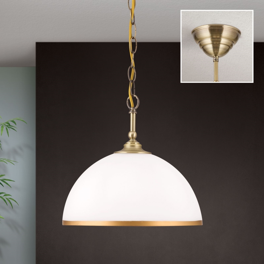 Luster na reťazi OLD LAMP 1xE27/40W/230V pr. 30 cm biela/mosadz